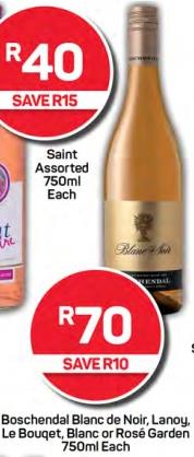 Boschendal Blanc de Noir, Lanoy, Le Bouquet or Boschen Blanc or Rose Garden 750 ml EACH