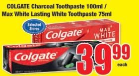 COLGATE Charcoal Toothpaste 100ml / Max White Lasting White Toothpaste 75ML