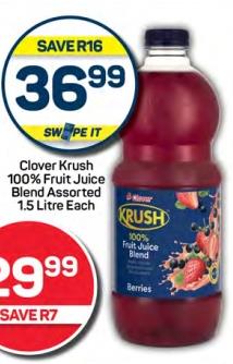 Clover Krush 100% Fruit Juice Blend Assorted 1.5ltr