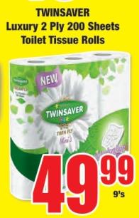 TWINSAVER Luxury 2 Ply 200 Sheets Toilet Tissue Rolls