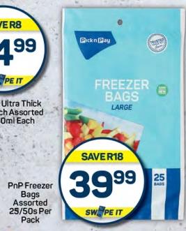 Pnp Freezer Bags Large Assorted 25/50s per pack