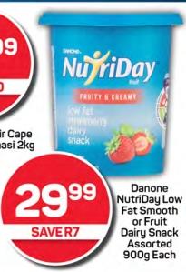 Danone NutriDay Low Fat Smooth or Fruit Dairy Snack Assorted