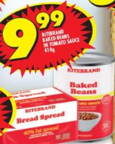 Ritebrand Baked Beans in Tomato Sauce 410g