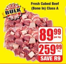 Fresh Cubed Beef (Bone In) Class A