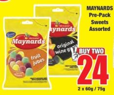  MAYNARDS Pre-Pack Sweets Assorted 2x60 gm /  75 gm 