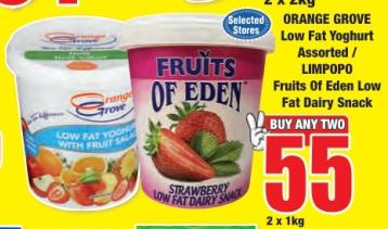 Orange Grove Low Fat Yoghurt Assorted / Limpopo 2x1 kg 