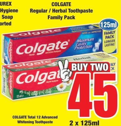 Colgate Regular / Herbal Toothpaste Family Pack.