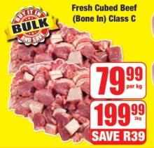 Fresh Cubed Beef (Bone In) Class C KG