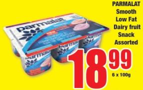 PARMALAT Smooth Low Fat Dairy fruit Snack Assorted 6x100g