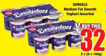 Sundale Medium Fat Smooth Yoghurt Assorted 2x(6x100g)