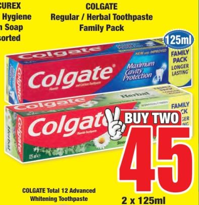 Colgate Regular / Herbal Toothpaste Family Pack 2x125ml