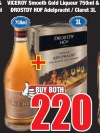 Viceroy Smooth Gold Liqueur 750ml and Drostdy Hof Adelpracht / Claret 3L