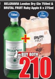 Belgravia London Dry Gin 750ml & Brutal Fruit Ruby Apple 6 x 275ml