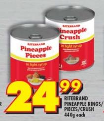 RITEBRAND PINEAPPLE RINGS/ PIECES/CRUSH 440g each