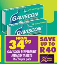 Gaviscon Peppermint Antacid Tablets 16/24 Per Pack