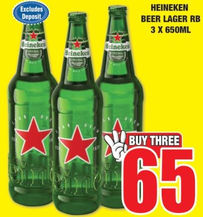 HEINEKEN BEER LAGER RB 3x650 ml 