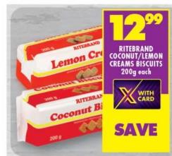 Ritebrand Coconut/Lemon Creams Biscuits 200g each