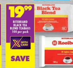 Ritebrand Black Tea Blend Teabags 100 Per Pack