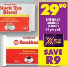 RITEBRAND Rooibos Teabags 80per pack