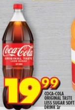 Coca-Cola Original Taste Less Sugar Soft Drink 2Ltr