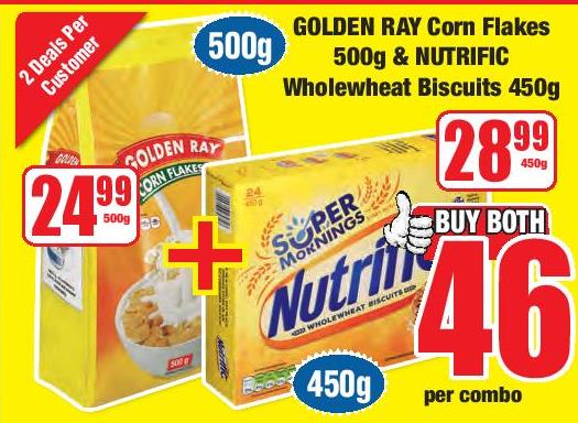 GOLDEN RAY Corn Flakes ) 500g & NUTRIFIC Wholewheat Biscuits 450g