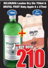 BELGRAVIA London Dry gin 750ml & BRUTAL FRUIT Ruby Apple 6 x 275 ml