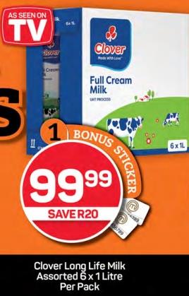 Clover Full Cream Milk assorted 6x1 ltr