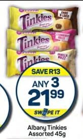 Albany Tinkies Assorted 45 GM ANY 3 