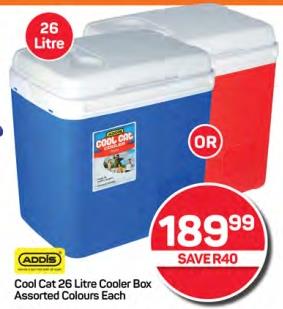 Cool Cat 26 Litre Cooler Box Assorted Colours Each