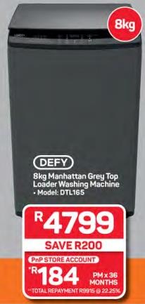 DEFY 8kg Manhattan Grey Top Loader Washing Machine