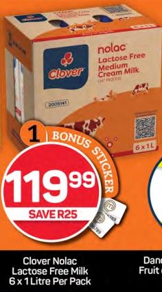 Clover Nolac Lactose Free Medium Cream Milk 6x1 Ltr