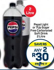 Pepsi Light or 7Up Sugar Free Carbonated Soft Drink 2 Ltr