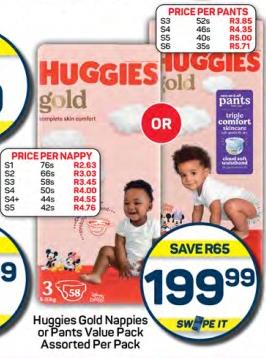 Huggies Gold Nappies or Pants Value Pack Assorted Per Pack