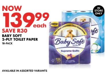 Baby Soft 2-Ply Toilet Paper 18-pack