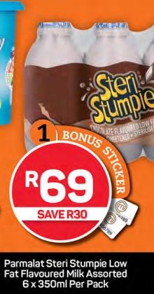 Parmalat Steri Stumpie Low Fat Flavoured Milk Assorted 6X350 ML PER PACK