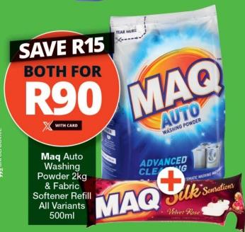 Maq Auto Washing Powder 2kg & Fabric Softener Refill All Variants 500ml