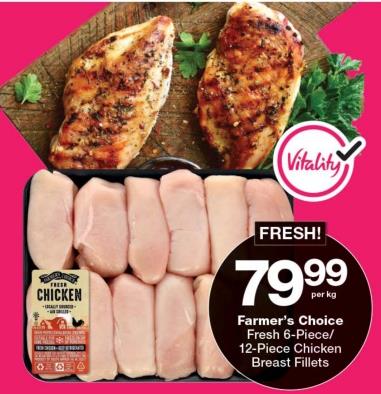 Farmer's Choice Fresh 6-Piece/12-Piece Chicken Breast Fillets per kg 