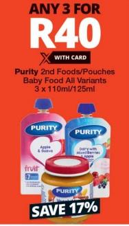 Purity 2nd Foods/Pouches Baby Food All Variants 3x110ml/125ml