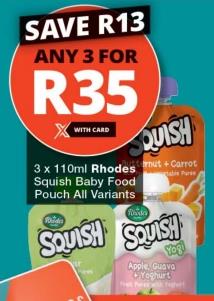 Rhodes Squish Baby Food Pouch All Variants  3x110ml