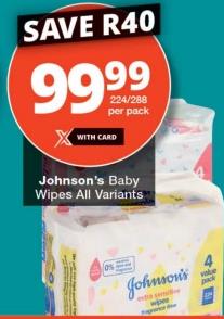 Johnson's Baby Wipes All Variants 224/288s