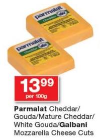 Parmalat Cheddar/Gouda/Mature Cheddar/White Gouda/Galboni Mozzarella Cheese Cuts 100 gm 