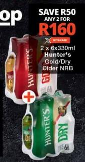 2 x 6x330ml Hunter's Gold/Dry Cider NRB