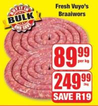 Fresh Vuyo's Braaiwors 3kg