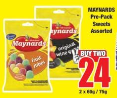 MAYNARDS Pre-Pack Sweets Assorted 2x60g /75g