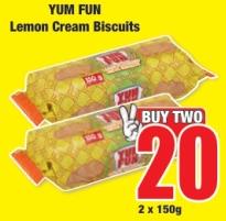 YUM FUN Lemon Cream Biscuits 2x150gm