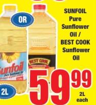 SUNFOIL Pure Sunflower Oil / BEST COOK Sunflower Oil 2ltr