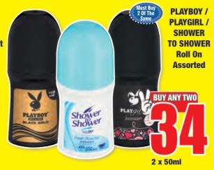 Playboy / Playgirl / Shower to Shower Roll On Assorted