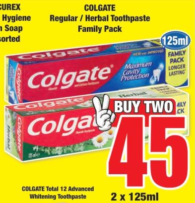 COLGATE Regular / Herbal Toothpaste Family Pack 2x125ml 