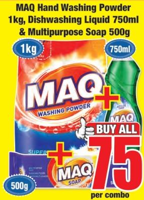 MAQ Hand Washing Powder, Dishwashing Liquid, and Multipurpose Soap 500g