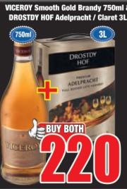 Viceroy Smooth Gold Brandy 750ml + Drostdy Hof Adelbracht / Claret 3L